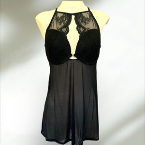 AUDEN women’s black high neck lace babydoll lingerie dress